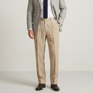 Brioni Cannes Linen Trouser Pants in beige khaki size 32R
